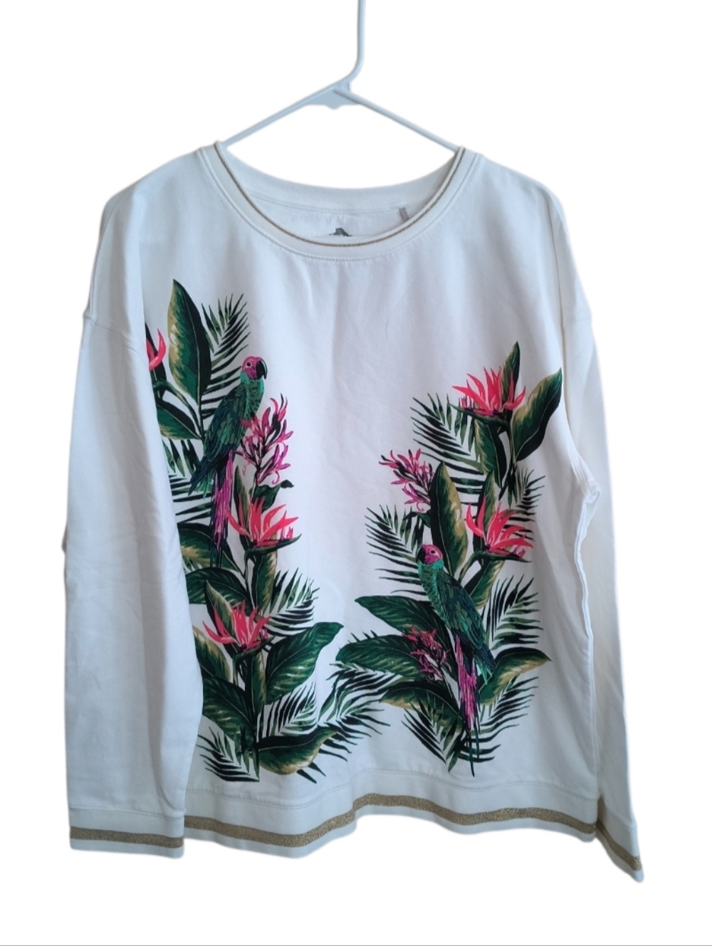 Tommy Bahama White Tropical Parrot Print Sweatshirt Size XL